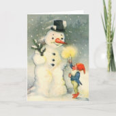 小妖精や小人と雪だるまヴィンテージクリスマスカード シーズンカード (正面)