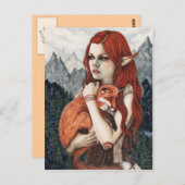 小妖精や小人のキツネのファンタジーの芸術の自然の郵便はがき ポストカード (正面/裏面)