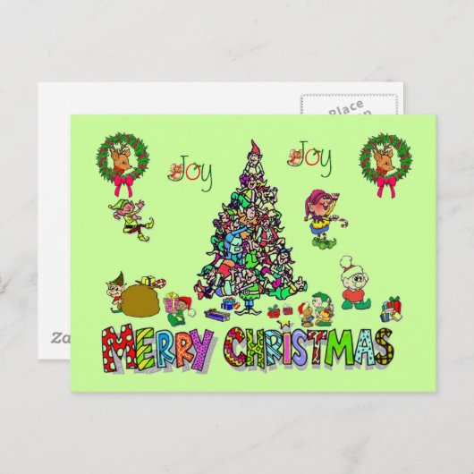 小妖精や小人のクリスマスの郵便はがき シーズンポストカード (正面/裏面)