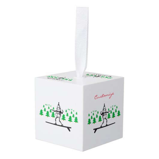 小妖精や小人のサーフボードサンダー_コーブ キューブオーナメント (正面アングル)