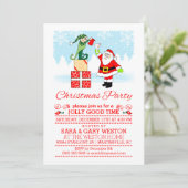 小妖精や小人の招待状と飲んでいるクリスマス・パーティサンタ 招待状 (スタンド正面)