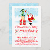小妖精や小人の招待状と飲んでいるクリスマス・パーティサンタ 招待状 (正面/裏面)
