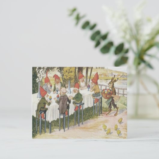 小妖精や小人の格言のイースターのウサギのひよこによって着色される色彩の鮮やかな卵 シーズンポストカード (スタンド正面)