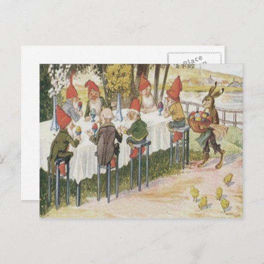 小妖精や小人の格言のイースターのウサギのひよこによって着色される色彩の鮮やかな卵 シーズンポストカード (正面/裏面)