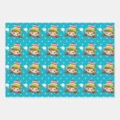 小妖精や小人の男の子の顔の足が青で雪模様 ラッピングペーパーシート (正面)