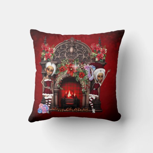 小妖精や小人はクリスマスを楽しみにしている。 クッション (裏面)