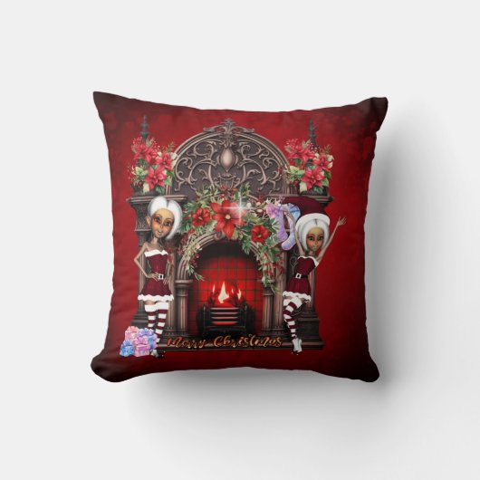 小妖精や小人はクリスマスを楽しみにしている。 クッション (正面)