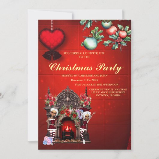 小妖精や小人はクリスマスを楽しみにしている。 招待状 (正面)