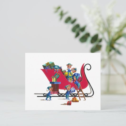 小妖精や小人はシャロンシャーペでサンタのソリを埋める シーズンポストカード (スタンド正面)