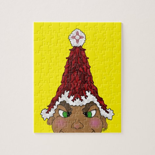 小妖精や小人はZiaと赤チリのサンタハットを着ている ジグソーパズル (縦)
