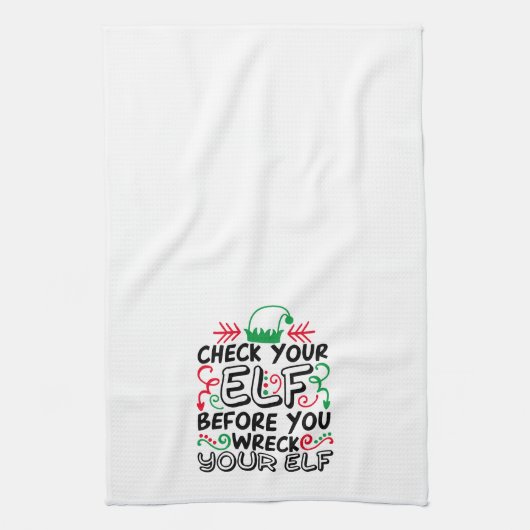 小妖精や小人を壊す前に小妖精や小人をチェック | 休日おもしろい キッチンタオル (縦)