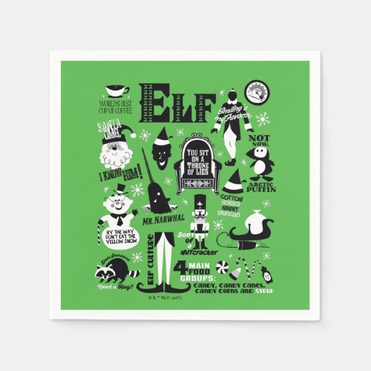 小妖精や小人アイコンとムービー引用文 スタンダードカクテルナプキン (正面)