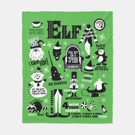 小妖精や小人アイコンとムービー引用文 フリースブランケット (正面)