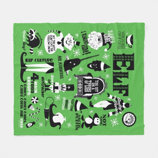 小妖精や小人アイコンとムービー引用文 フリースブランケット (正面(横))