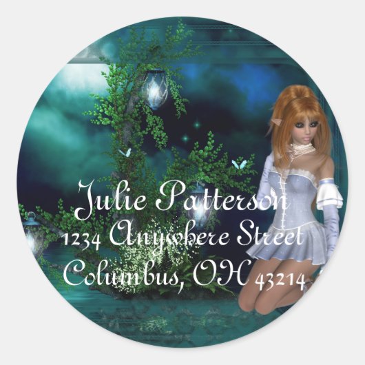 小妖精や小人アイランドファンタジー差出人住所ラベルシール ラウンドシール (正面)