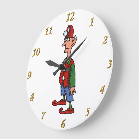 小妖精や小人アットアテンションホワイトウォールクロック ラージ壁時計 (傾斜)