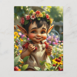 小妖精や小人イチゴ ポストカード