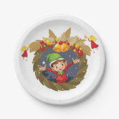 小妖精や小人インアクリスマスリース紙プレート ペーパープレート (正面)