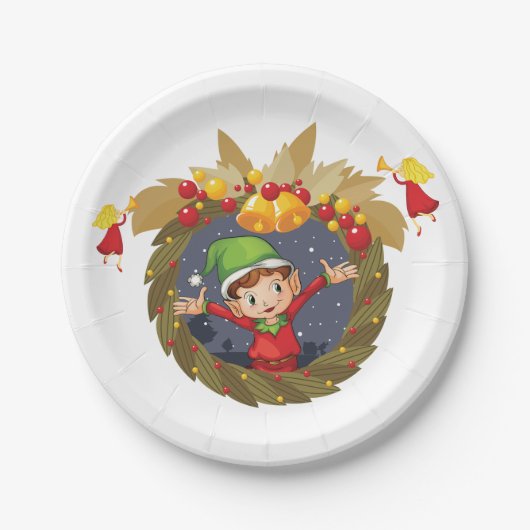 小妖精や小人インアクリスマスリース紙プレート ペーパープレート (正面)