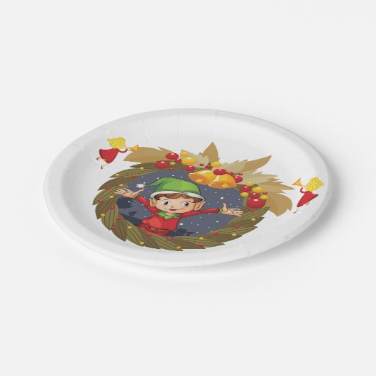 小妖精や小人インアクリスマスリース紙プレート ペーパープレート (アングル)