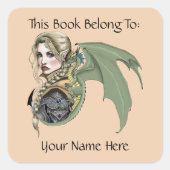 小妖精や小人ウォリアドラゴンファンタジー蔵書票 スクエアシール (正面)