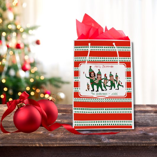 小妖精や小人カスタム犬を含む6人の家族おもしろい ミディアムペーパーバッグ