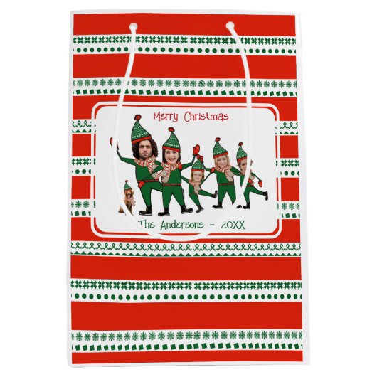 小妖精や小人カスタム犬を含む6人の家族おもしろい ミディアムペーパーバッグ (正面)