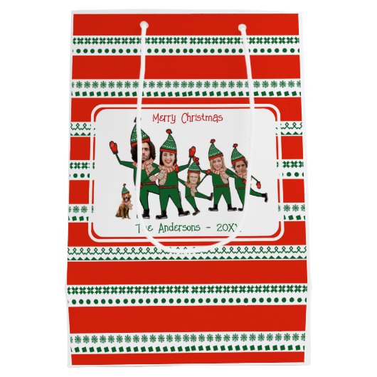 小妖精や小人カスタム犬を含む6人の家族おもしろい ミディアムペーパーバッグ (裏面)