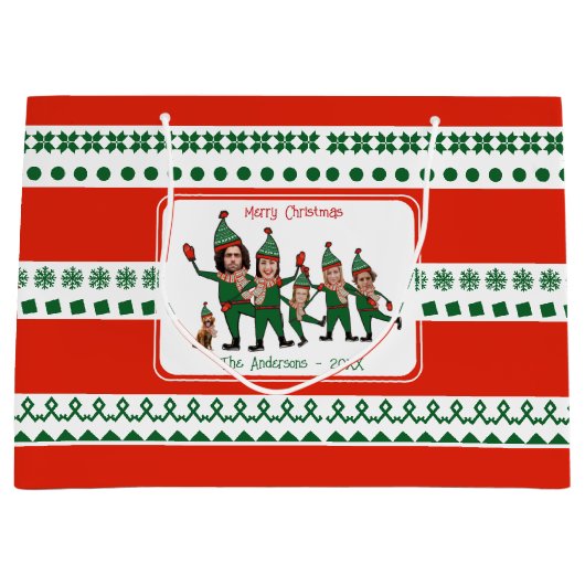 小妖精や小人カスタム犬を含む6人の家族おもしろい ラージペーパーバッグ (正面)