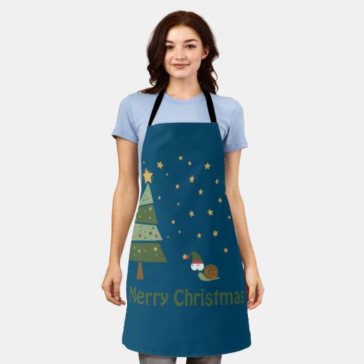 小妖精や小人カタツムリのクリスマスシーン エプロン (着用した状態)