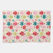 小妖精や小人カラフルコート及び靴パターン キッチンタオル (横)