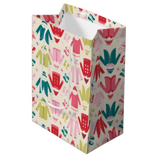 小妖精や小人カラフルコート及び靴パターン ミディアムペーパーバッグ (正面アングル)