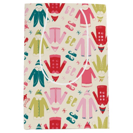 小妖精や小人カラフルコート及び靴パターン ミディアムペーパーバッグ (正面)