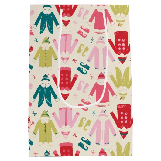 小妖精や小人カラフルコート及び靴パターン ミディアムペーパーバッグ (裏面)