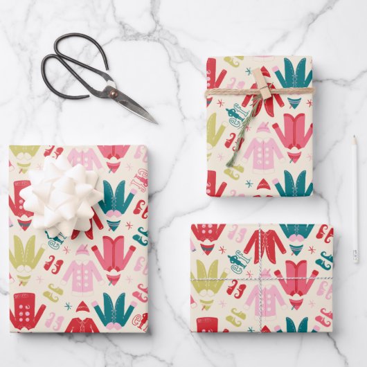 小妖精や小人カラフルコート及び靴パターン ラッピングペーパーシート (正面)