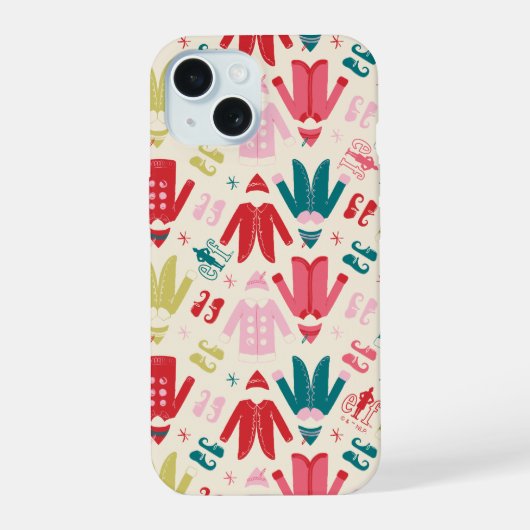小妖精や小人カラフルコート及び靴パターン iPhone 15ケース (裏面)