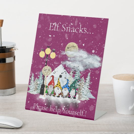 小妖精や小人カルテットクリスマスパーティースナック 台座サイン (インサイチュ)