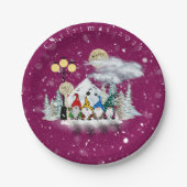 小妖精や小人カルテットクリスマスパーティー紙プレート ペーパープレート (正面)
