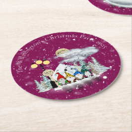 小妖精や小人カルテットクリスマスパーティー ラウンドペーパーコースター