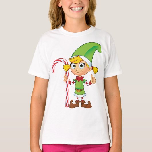 小妖精や小人ガールとキャンディーケーン Tシャツ (正面)