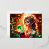 小妖精や小人ガールエレガントセントパトリックの日フローラサンシャイン 箔シーズンポストカード (正面/裏面)
