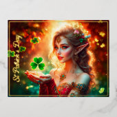 小妖精や小人ガールエレガントセントパトリックの日フローラサンシャイン 箔シーズンポストカード (正面)