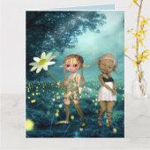 小妖精や小人ガールズベスティーズBFF誕生日グリーティングカード カード (黄色い花)