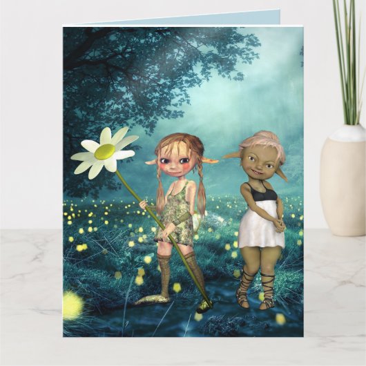 小妖精や小人ガールズベスティーズBFF誕生日グリーティングカード カード (正面)
