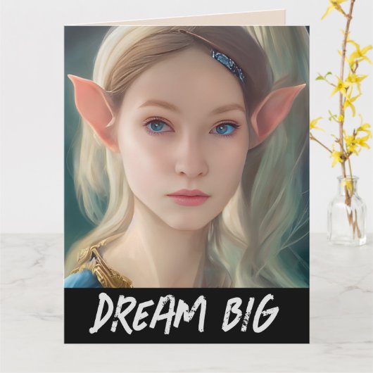 小妖精や小人ガールファンタジー夢の大きな誕生日カードのための カード (黄色い花)