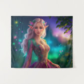 小妖精や小人ガールプリンセスファンタジーグリッターターコイズ魔法 タペストリー (正面(横))