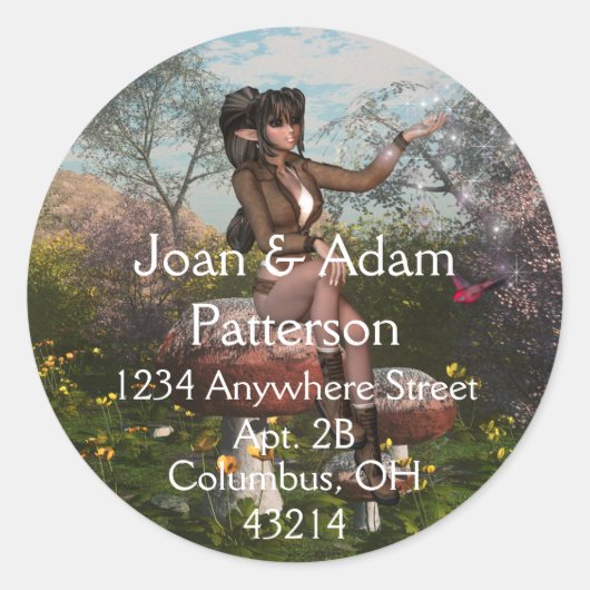 小妖精や小人キノコの差出人住所ラベル ラウンドシール (正面)