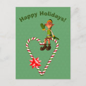 小妖精や小人キャンディーケインハートクリスマスホリデーポストカード シーズンポストカード (正面)