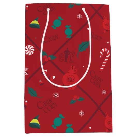 小妖精や小人キャンディ市松模様にパターン ミディアムペーパーバッグ (正面)