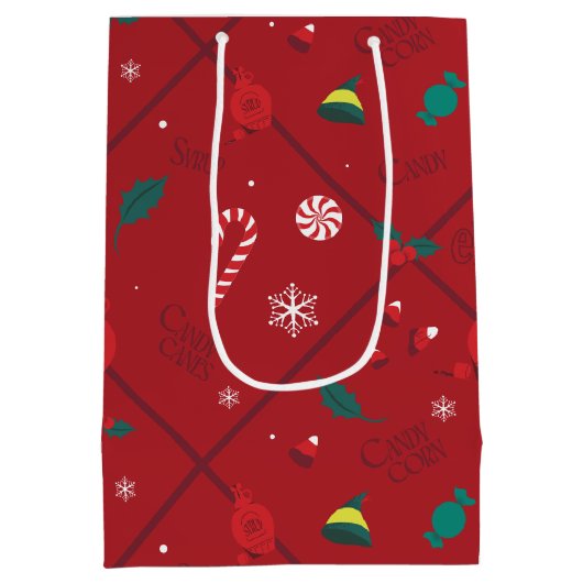 小妖精や小人キャンディ市松模様にパターン ミディアムペーパーバッグ (裏面)